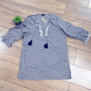 J. Crew Navy and White Gingham Swim Coverup